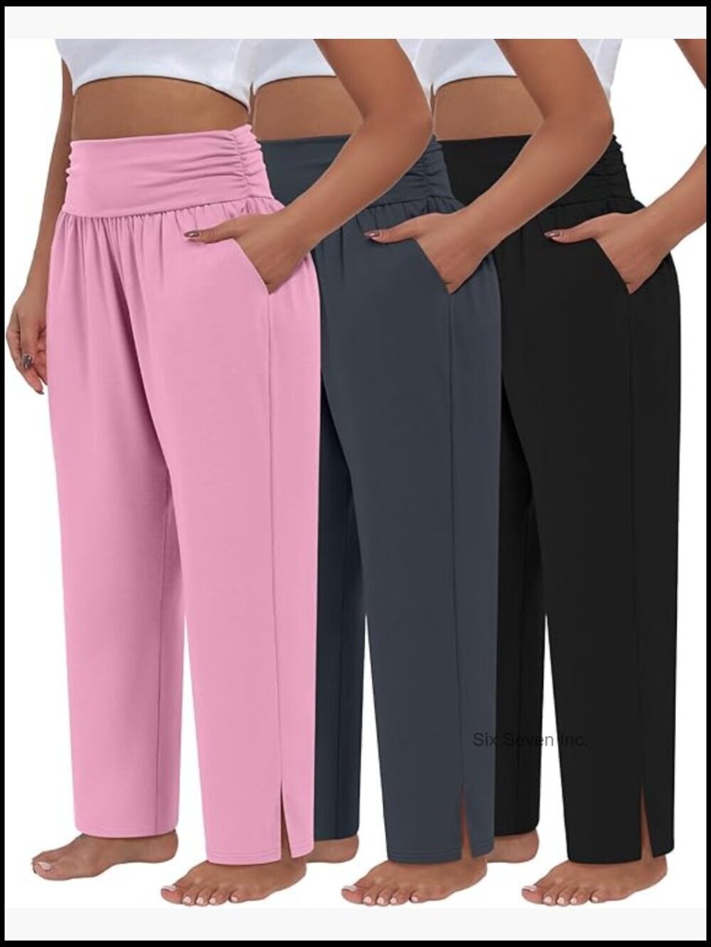 Plus Size Pleated Wide Leg Pants with Pockets Yoga Lounge
